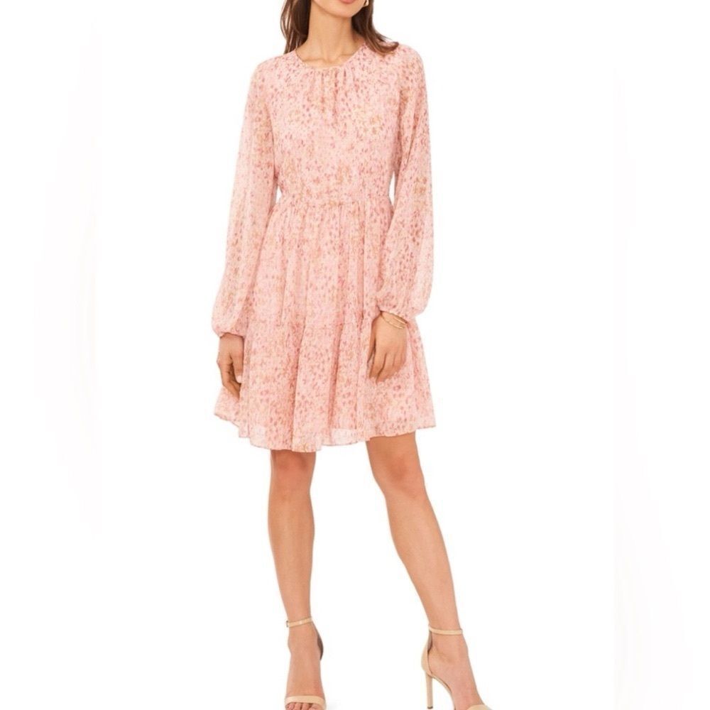 NWT Halogen Abstract Print Long Sleeve Tiered Dress in Ballet Slipper Size XXL